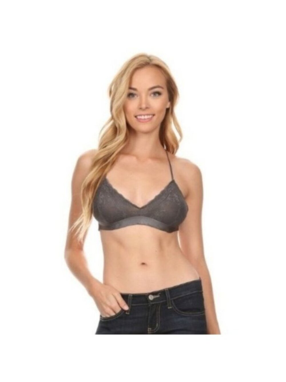 Anemone Pewter Strappy Back Detail Lace Bralette